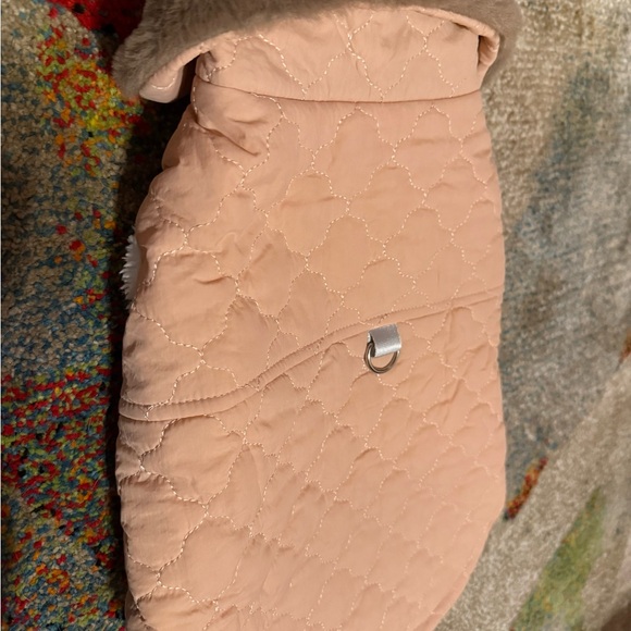 NWT - Peach FauxFur Lined Quilted Dog Coat medium 15”back21”chest /pet clothes - Picture 5 of 13